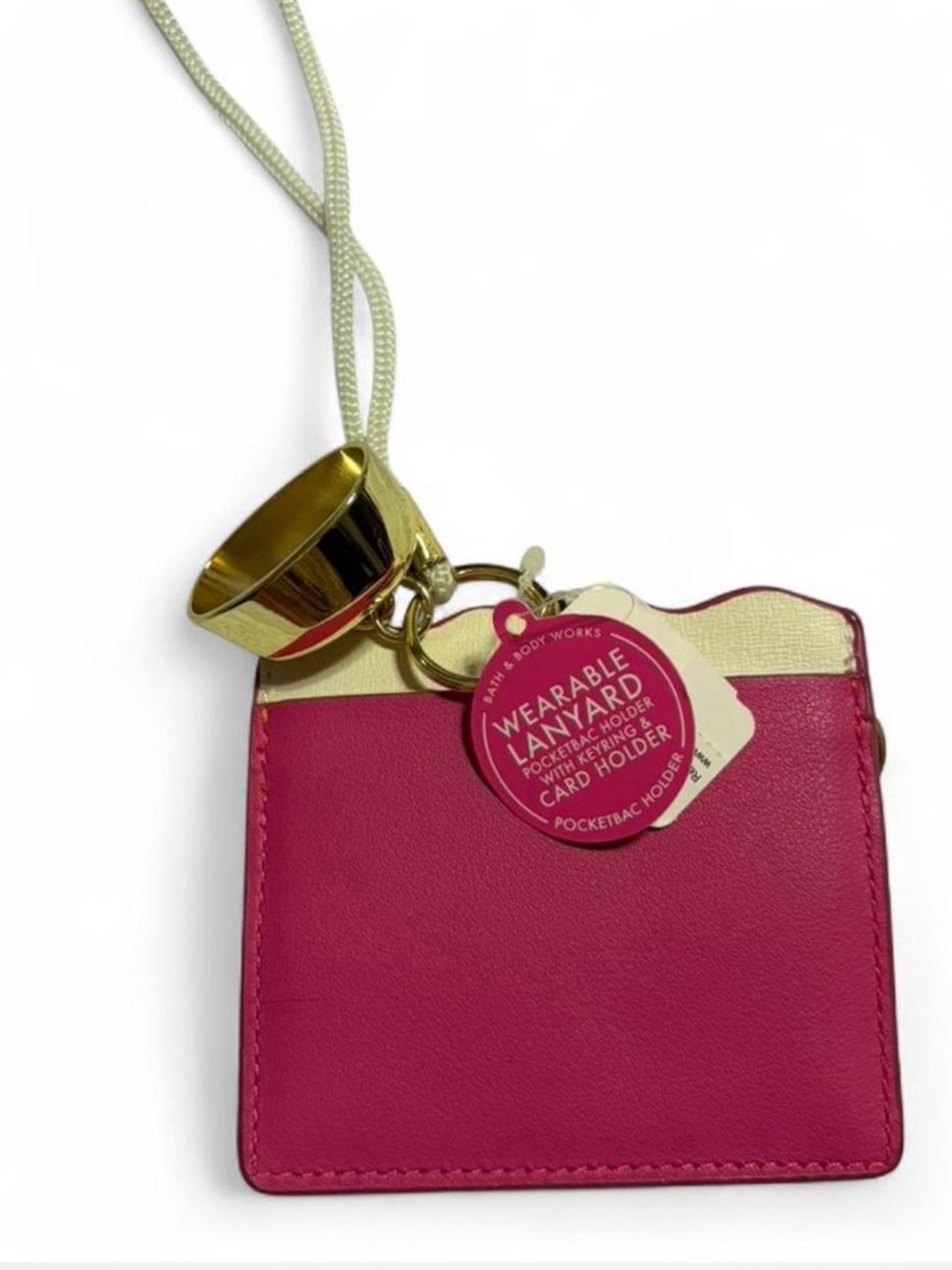 Bath & Body Works Pink and Cream Wearable Lanyard Card Holder